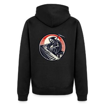 Funny skeleton at the piano - Unisex Premium Organic Zip Hoodie - black - Back - Nico (187cm)