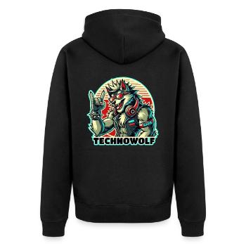 Techno-Wolf : Rythmes de musique électronique - Veste à capuche bio Premium Unisexe - noir - Dos - Nico (187cm)