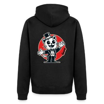 Gastgeber Katze im Smoking und Zylinder - Unisex Premium Bio Zip Hoodie - Schwarz - Hinten - Nico (187cm)