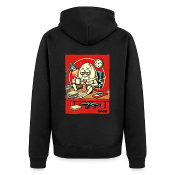 Müdes Büro-Ei mit Kaffee - Unisex Premium Bio Zip Hoodie - Schwarz - Hinten - Nico (187cm)
