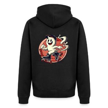 Smelly little ghost on roller skates - Unisex Premium Organic Zip Hoodie - black - Back - Nico (187cm)