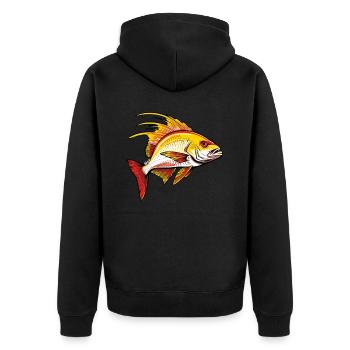 Roter und goldener Fisch - Unisex Premium Bio Zip Hoodie - Schwarz - Hinten - Nico (187cm)