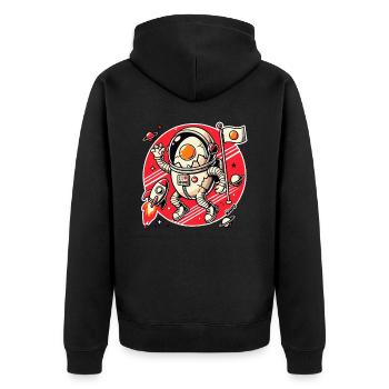 Astronaut Ei mit Rakete im Weltraum mit Planeten - Unisex Premium Bio Zip Hoodie - Schwarz - Hinten - Nico (187cm)