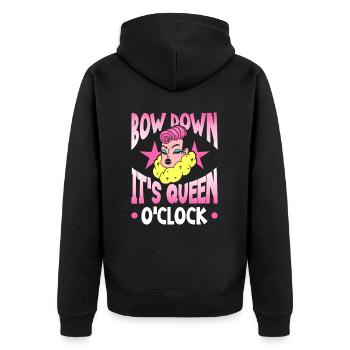 Verbeugen Sie Sich, Es Ist O'clock - Unisex Premium Bio Zip Hoodie - Schwarz - Hinten - Nico (187cm)