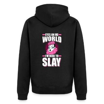 Eyes On Me World - Unisex Premium Organic Zip Hoodie - black - Back - Nico (187cm)