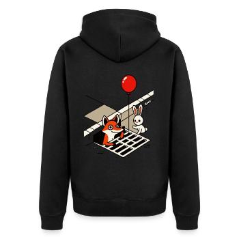 It's funny fox with balloon and rabbit in the drain - Unisex Premium Organic Zip Hoodie - black - Back - Nico (187cm)