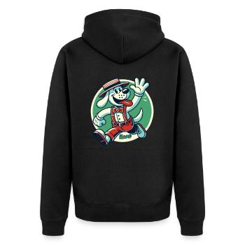 Funny retro farmer dog running and greeting - Unisex Premium Organic Zip Hoodie - black - Back - Nico (187cm)