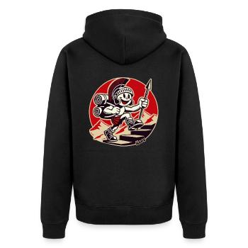 Fröhlicher römischer Soldat wandert - Unisex Premium Bio Zip Hoodie - Schwarz - Hinten - Nico (187cm)