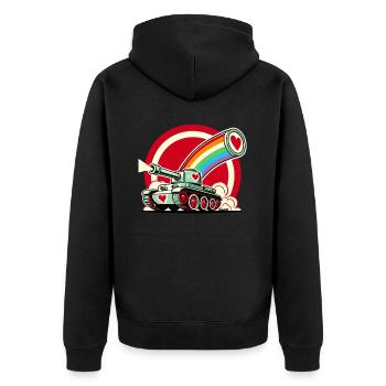 Rainbow Tank, Shoots Hearts of Love - Unisex Premium Organic Zip Hoodie - black - Back - Nico (187cm)