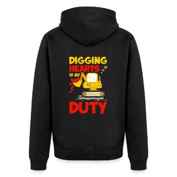 Herzen Ausgraben Ist Meine Pflicht - Unisex Premium Bio Zip Hoodie - Schwarz - Hinten - Nico (187cm)