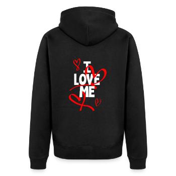Ich Liebe Mich - Unisex Premium Bio Zip Hoodie - Schwarz - Hinten - Nico (187cm)