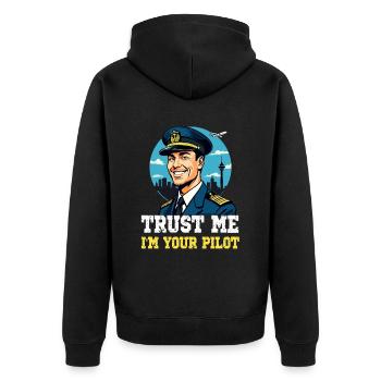 Trust Me I'm Your Pilot - Unisex Premium Bio Zip Hoodie - Schwarz - Hinten - Nico (187cm)