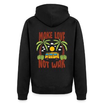 Make Love Not War Flowerpower Hippie - Unisex Premium Bio Zip Hoodie - Schwarz - Hinten - Nico (187cm)
