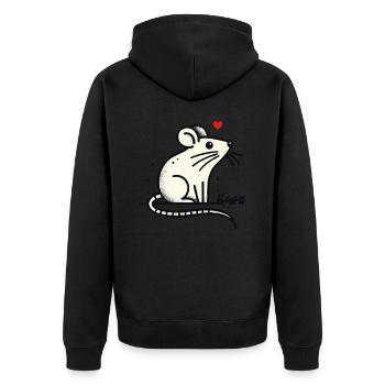 Süße liebevolle Maus mit Herz - Unisex Premium Bio Zip Hoodie - Schwarz - Hinten - Nico (187cm)