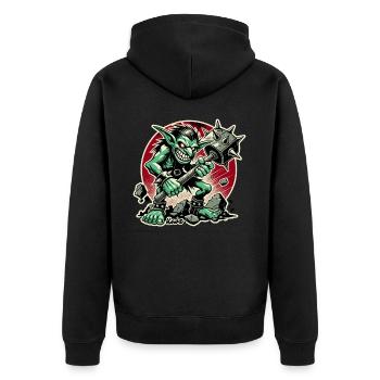 Fieser Goblin mit großem Hammer - Unisex Premium Bio Zip Hoodie - Schwarz - Hinten - Nico (187cm)