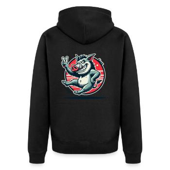 Wild boar with peace sign - Unisex Premium Organic Zip Hoodie - black - Back - Nico (187cm)