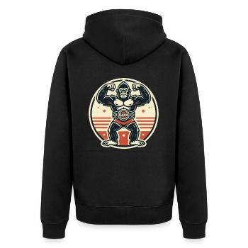 Strong gorilla with champion belt - Unisex Premium Organic Zip Hoodie - black - Back - Nico (187cm)