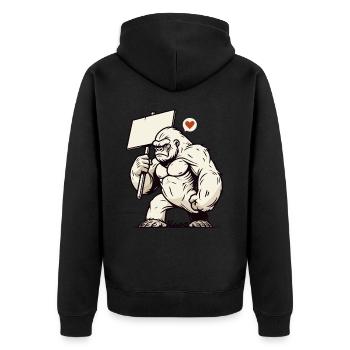 Gorille sauvage, votre texte sur une pancarte - Veste à capuche bio Premium Unisexe - noir - Dos - Nico (187cm)
