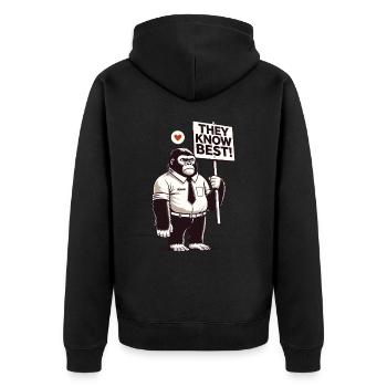 Braver Gorilla mit Schild: Sie wissen es besser! - Unisex Premium Bio Zip Hoodie - Schwarz - Hinten - Nico (187cm)
