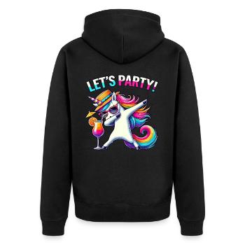 Tenue de fête, Fête Vacances, Licorne, Faisons la fête - Veste à capuche bio Premium Unisexe - noir - Dos - Nico (187cm)