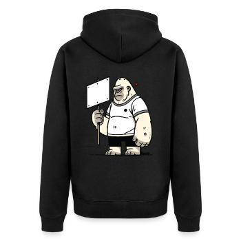 Gorilla with an empty sign: Your text here - Unisex Premium Organic Zip Hoodie - black - Back - Nico (187cm)