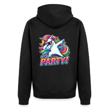 Party Outfit, Partyurlaub, Einhorn, Let's Party - Unisex Premium Bio Zip Hoodie - Schwarz - Hinten - Nico (187cm)