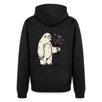 Sanfter Gorilla mit Blumenstrauß - Unisex Premium Bio Zip Hoodie - Schwarz - Hinten - Nico (187cm)