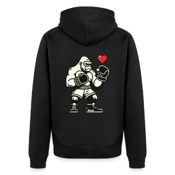Boxer-Gorilla mit Herz - Unisex Premium Bio Zip Hoodie - Schwarz - Hinten - Nico (187cm)