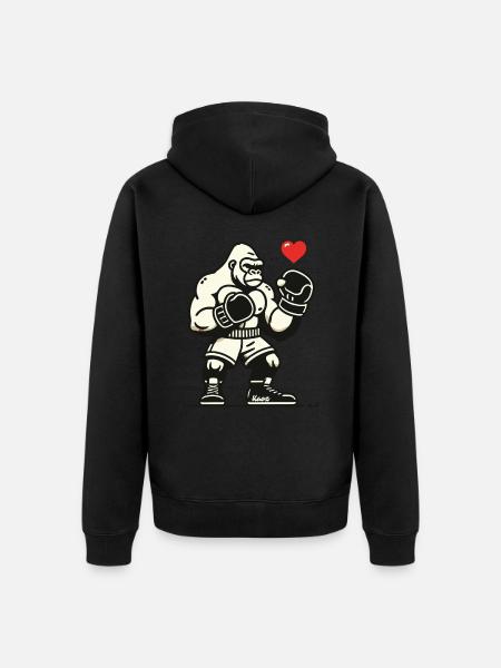 Boxer gorilla with heart - Unisex Premium Organic Zip Hoodie - black