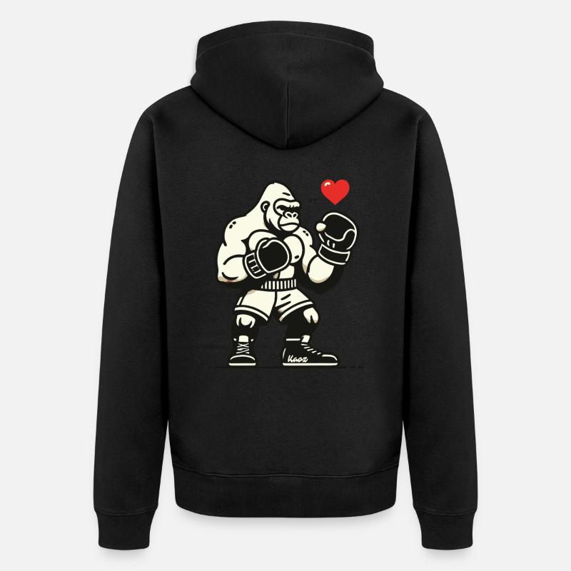 Boxer gorille avec cœur - Veste à capuche bio Premium Unisexe - noir
