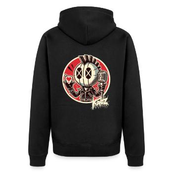 Punk-Rocker mit Mikrofon & Herz-Pick - Unisex Premium Bio Zip Hoodie - Schwarz - Hinten - Nico (187cm)