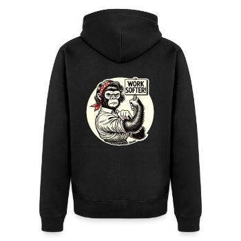 Strong gorilla woman: Work softer - Unisex Premium Organic Zip Hoodie - black - Back - Nico (187cm)