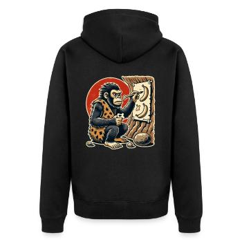 Homme des cavernes gorille peignant bananes - Veste à capuche bio Premium Unisexe - noir - Dos - Nico (187cm)