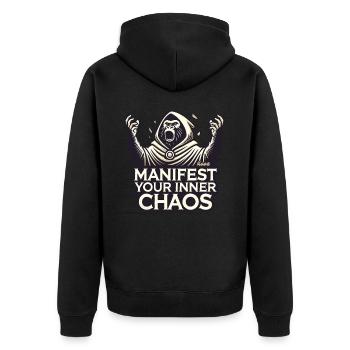 Preacher Gorilla, Manifest Your Inner Chaos - Unisex Premium Organic Zip Hoodie - black - Back - Nico (187cm)