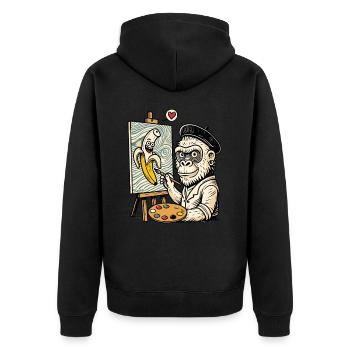 Kunst & Humor: Künstler Gorilla malt Banane - Unisex Premium Bio Zip Hoodie - Schwarz - Hinten - Nico (187cm)