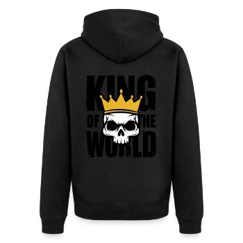 Skull and crossbones with crown King of the World - Unisex Premium Organic Zip Hoodie - black - Back - Nico (187cm)