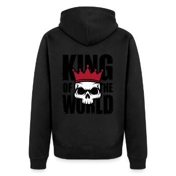Skull and crossbones with crown King of the World - Unisex Premium Organic Zip Hoodie - black - Back - Nico (187cm)