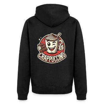 Crappuccino: Funny coffee cup with chocolate - Unisex Premium Organic Zip Hoodie - black - Back - Nico (187cm)