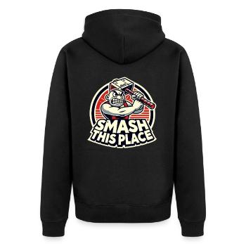 Smash This Place – Angry Hammerman - Unisex Premium Organic Zip Hoodie - black - Back - Nico (187cm)