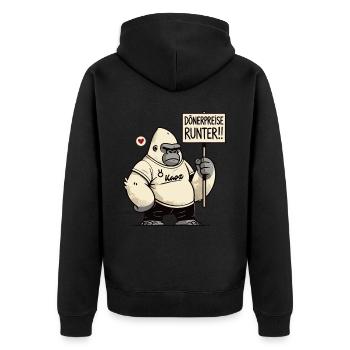 Gorilla Protest with sign: Kebab prices down! - Unisex Premium Organic Zip Hoodie - black - Back - Nico (187cm)