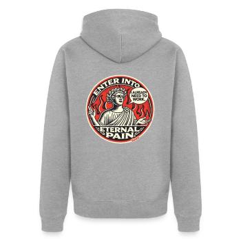 Dante muss ewig in der Hölle schuften - Unisex Premium Bio Zip Hoodie - Grau meliert - Hinten - Nico (187cm)