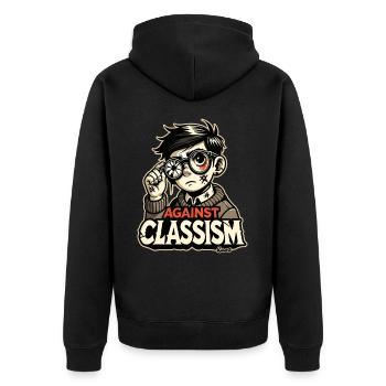 Poor boy with broken glasses: against classism - Unisex Premium Organic Zip Hoodie - black - Back - Nico (187cm)