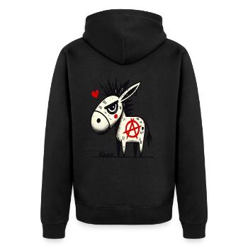 Rebellisch & Lustig: Anarchie Punk-Esel - Unisex Premium Bio Zip Hoodie - Schwarz - Hinten - Nico (187cm)