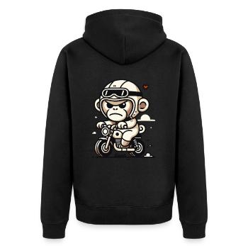 Little Biker Monkey on Small Motorcycle - Unisex Premium Organic Zip Hoodie - black - Back - Nico (187cm)