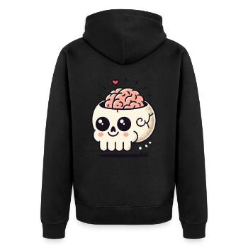 Cute & Crazy: Kawaii Skull with Heart & Brain - Unisex Premium Organic Zip Hoodie - black - Back - Nico (187cm)