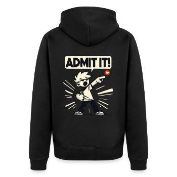 Gib es zu! Freche Ansage vom Retro Junge - Unisex Premium Bio Zip Hoodie - Schwarz - Hinten - Nico (187cm)