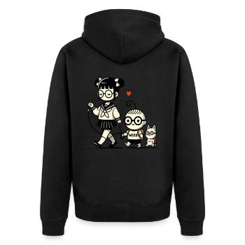 japanisches Schulmädchen, kleiner Brudermit Hund - Unisex Premium Bio Zip Hoodie - Schwarz - Hinten - Nico (187cm)