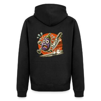 Aubergine auf der Flucht vor dem Koch-Messer - Unisex Premium Bio Zip Hoodie - Schwarz - Hinten - Nico (187cm)