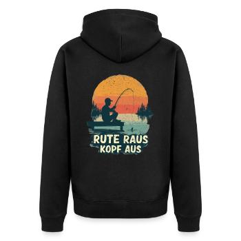Angeln Angler Fischer Fischen Angel Spruch - Unisex Premium Bio Zip Hoodie - Schwarz - Hinten - Nico (187cm)
