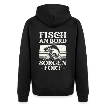Angeln Angler Fischer Fischen Angel Spruch - Unisex Premium Bio Zip Hoodie - Schwarz - Hinten - Nico (187cm)